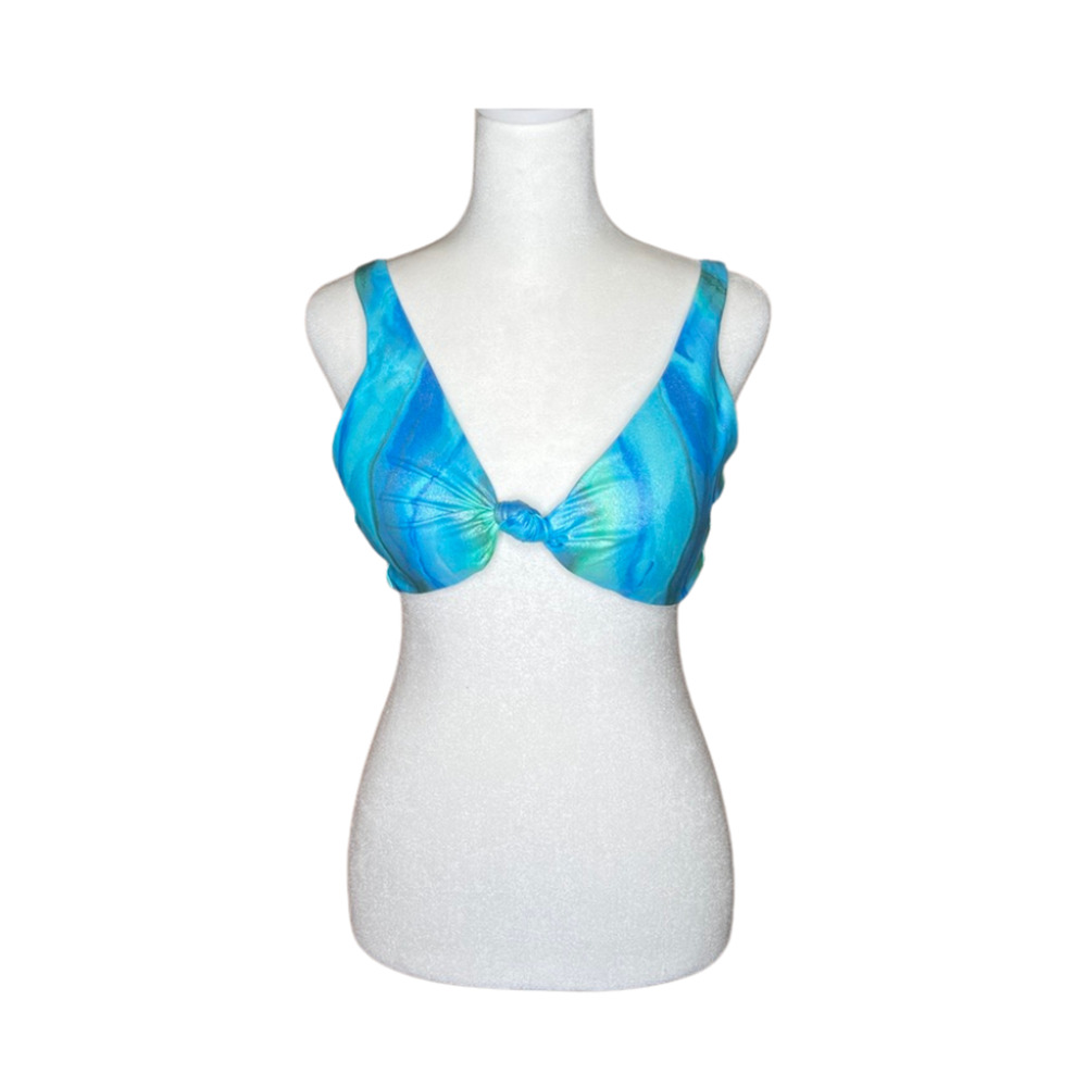 BECCA Knotted Bikini Top D-Cup Blue Shimmery Y2K Zara Larsson Fairy Mermaid Rave